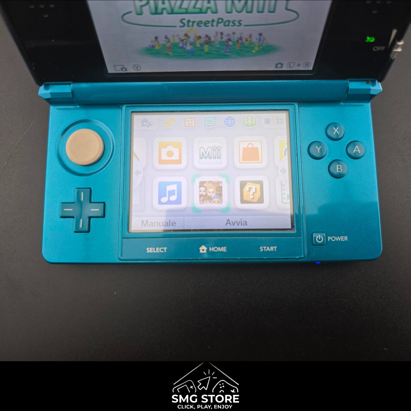 Nintendo 3DS Turchese Blu - Caricatore originale e 2 Giochi in 3D