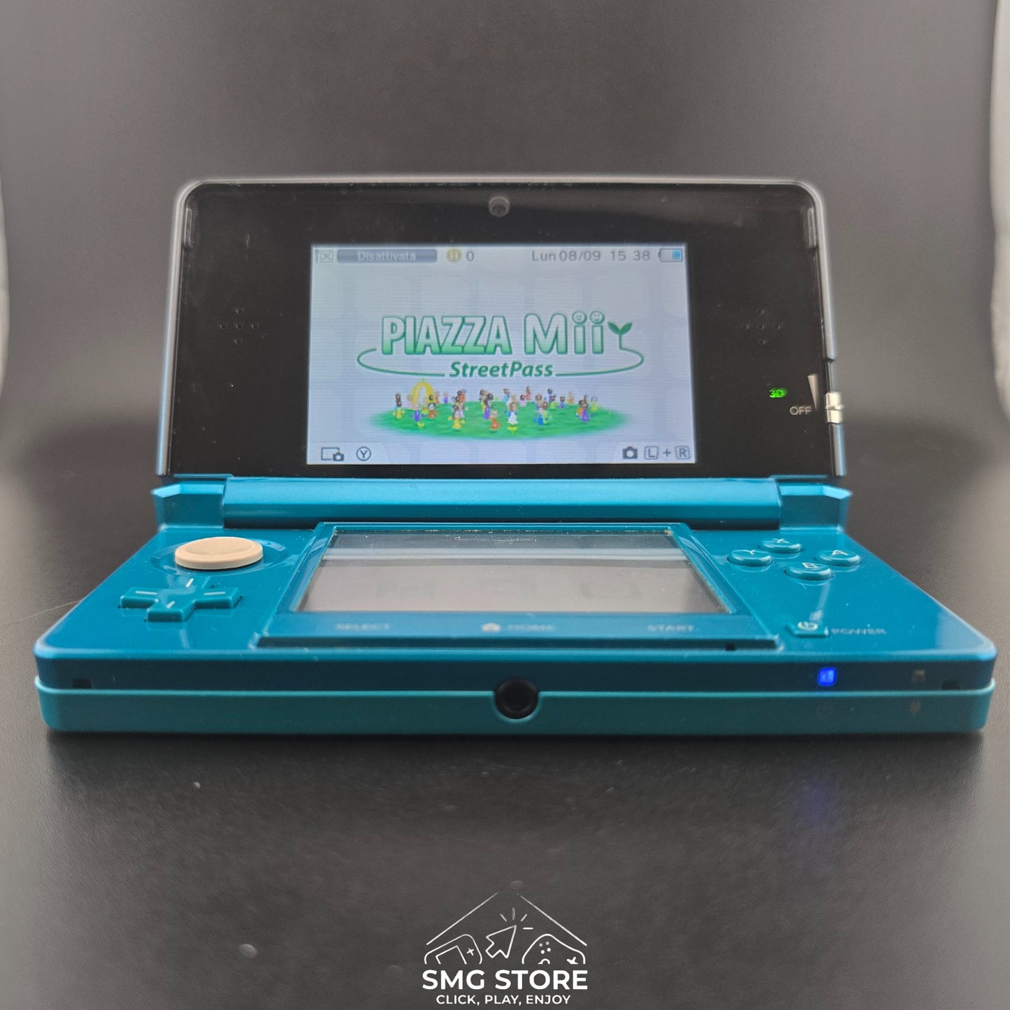Nintendo 3DS Turchese Blu - Caricatore originale e 2 Giochi in 3D